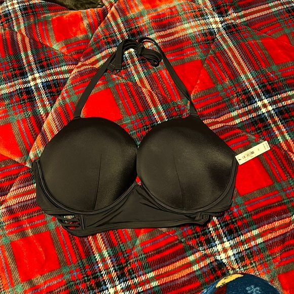 VS ARCHIVES SWIM BOMBSHELL PUSH UP LONGLINE BIKINI TOP BLACK 38D NWT - Picture 2 of 6